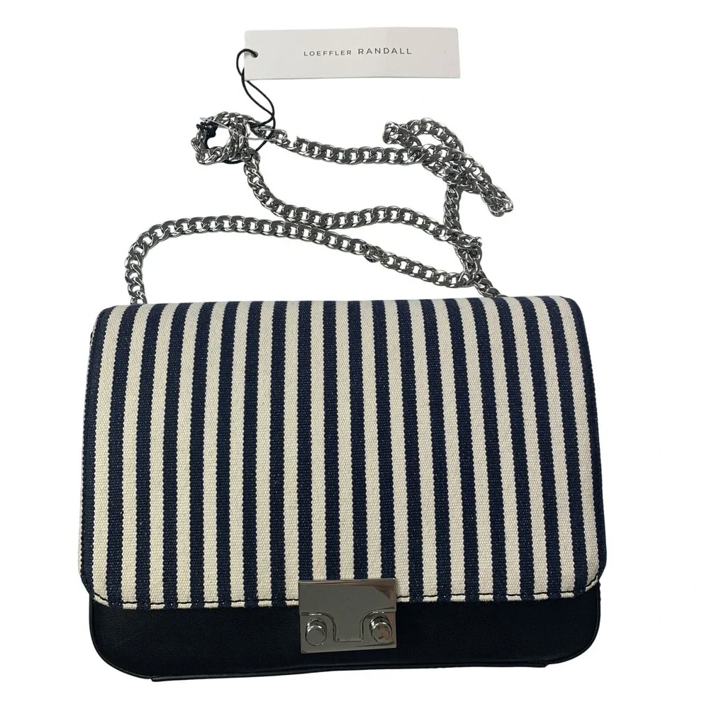 Loeffler Randall Leather Silver Chain Clutch Crossbody Handbag NWT $395 AS IS